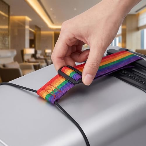 6 Pcs Multi Use Strong Luggage Connector Straps, Adjustable Luggage Strap Bungee for Suitcase Handle, Flexible Luggage Straps for Multiple Suitcases Travel (Rainbow, Black)