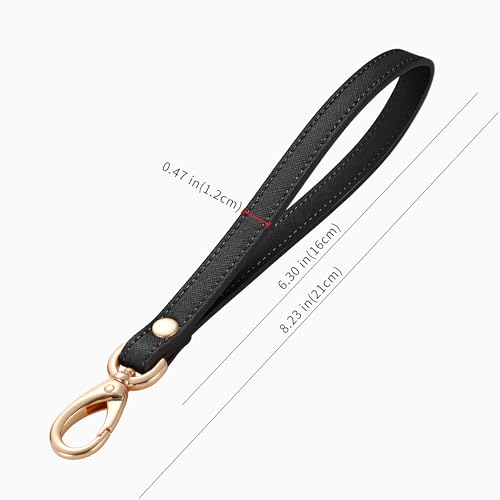 Genuine Leather Wristlet Strap - Universal Hand Lanyard Replacement - color: Gold - Black