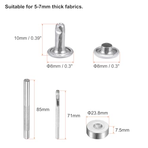 HARFINGTON 100 Sets Leather Rivets 8mm x 10mm Metal Double Cap Rivet Snaps Studs Fasteners with 3pcs Setting Tools Rivets for Leather Craft DIY Repair Decoration, White - color: White, size: 8mm x 10mm