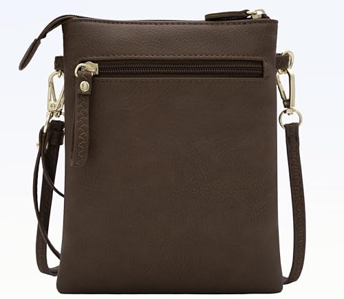 Small Multi Zipper Pockets Crossbody Bag with Detachable Wristlet - color: Coffee