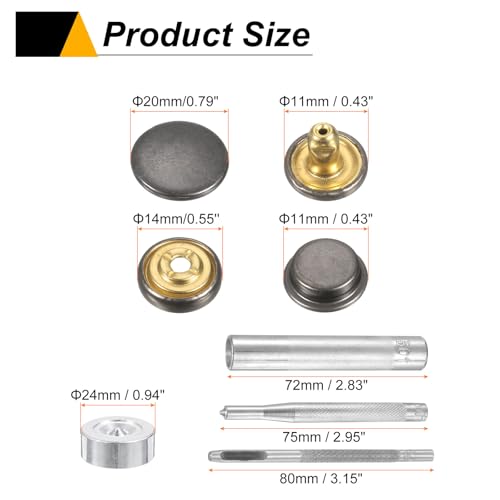 HARFINGTON 24Set Leather Snaps Fasteners Kit 20mm Dia Brass Press-Stud Cap Button 2.95" Length Metal Snap Buttons with 4 Install Tools for Coat Bag Leather Marine Boat Canvas, Gun - color: Gun, size: 20mm