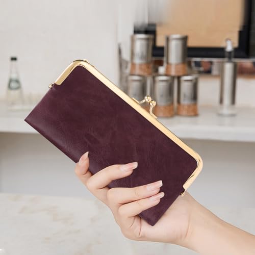 GOIACII Womens Wallet Kiss Lock Bifold Leather Wallets for Women Vine Red - color: A06 Vine Red