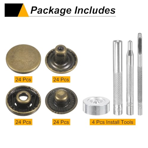 HARFINGTON 24Set Leather Snaps Fasteners Kit 17mm Dia Brass Press-Stud Cap Button 2.76" Length Metal Snap Buttons with 4 Install Tools for Coat Bag Leather Marine Boat Canvas, Bronze - color: Bronze, size: 17mm