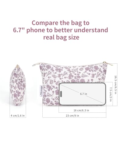 Narwey Small Makeup Bag for Purse Travel Makeup Pouch Cosmetic Bag Zipper Pouch Bags for Women (Dusty Pink Flower) - color: Dusty Pink Flower