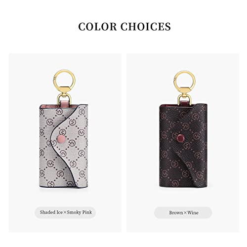GOLF SUPAGS Women PVC Leather Car Key Chain Card Holder Wallet Pouch 6 Hook Snap Closure keys Money Organizer Case | Card Holder - color: Shaded Ice×Smoky Pink