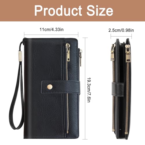 Large Wallets For Women Rfid Blocking Wallet Pu Leather Ladies Wallets Zipper Long Wallet With 24 Card Holders,2 Id Windows And Coin Pocket Wristlet Purses For Women Ladies. Black - color: Black