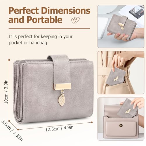 HUANLANG Small Wallets Women RFID Blocking Ladies Wallet with Zipper | Women’s Wallet Credit Card Holder, Leather, ID Window, Zipper Coin Pocket, Bifold,Perfect Gifts,Fits Small Purses,Travel,Gray - color: Light Grey