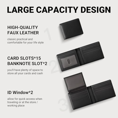 GNDR Wallet For Men RFID Blocking Black Wallets Bifold Faux Leather Card Holder Front Pocket Mens Accessories With Gift Box - color: Black-01