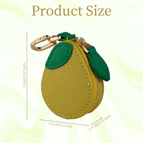 Fruit Coin Purse Bag Charm Keychain, Mini Charm Kawaii Leather Coin Purse Pouch Holder for Airtag Handbag Tote Wallet - color: Avocado