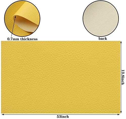 Picheng Lychee Faux Leather Fabric: 13.8" x 53" Yellow Faux Leather Roll | Lychee Texture Solid Color Faux Leather Sheets Marine Vinyl for Making Crafts Leather Earrings Bows Sewing DIY (Yellow) - color: Yellow