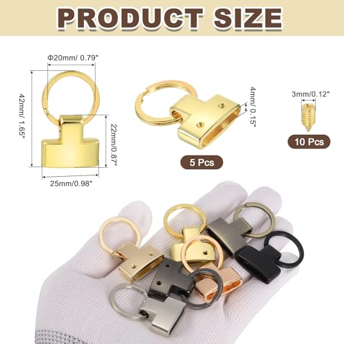 PATIKIL 5 Sets Key Fob Hardware with Split Ring, 1 Inch Key Hardware Set with 2 Screws for Car Keychain Wristlet Lanyard Leathercraft, Golden Tone - color: Golden Tone