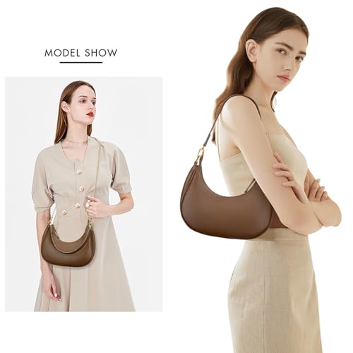 KKXIU Small Shoulder Bag for Women Mini Clutch Purses Cute Hobo Handbags | Classic Trendy Retro Underarm Crossbody Bag with Detachable Straps, Vegan Leather, Zipper Closure - color: Coffee