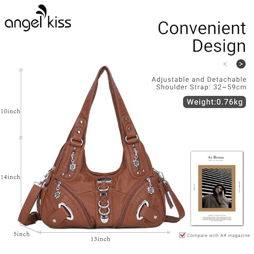 Angelkiss Hobo Purses and handbags for Women Satchel Handbag Women Purses Large Daily Shoulder Bags - color: Brown