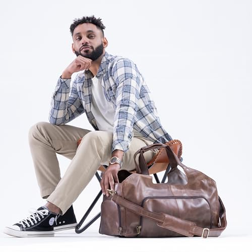 Full-Grain Leather Weekender Bag for Men 'Leather Wanderer' Small Weekend Carry-On Genuine Leather Travel Duffel Carry On Overnight Gym Bag