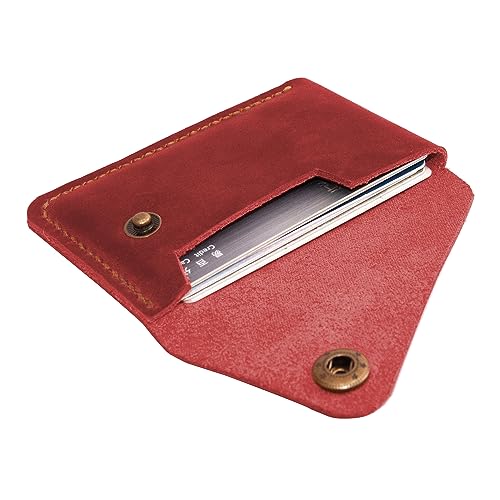 Leather Card Holder, Credit Card Wallet, Cardholder Wallet, Minimalist Wallet,Christmas Gift - color: Red