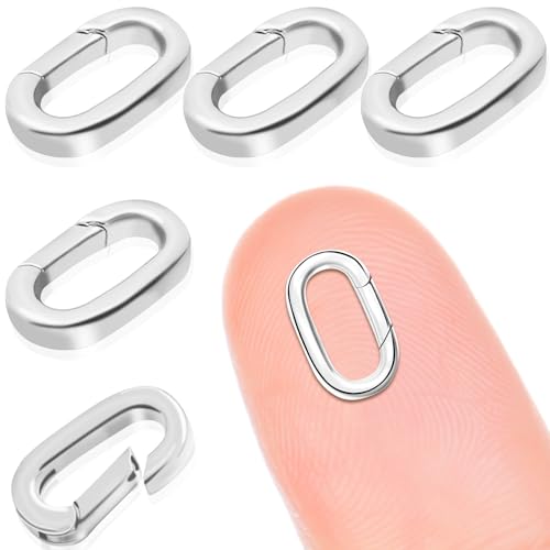 5PCS Oval Clasp Carabiner Necklace Connector Stainless Steel Spring Clasps Bracelet Closures Keychain Lock Clasps Necklaces Clips Key Rings Bracelets Shortener for Jewelry Finding DIY Making Kit (A2) - color: 5PCS - Silver, size: Medium (0.70*0.27in / 17.