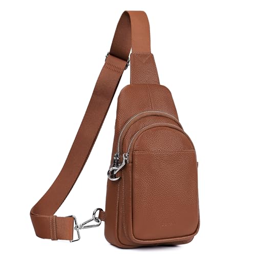 befen Genuine Leather Sling Bag for Women Anti-Theft Crossbody Chest Bags Fanny Packs for Travel with RFID Card Slots | Real Leather, Anti Theft, RFID Blocking, 3 Card Slots, Anti Pocket Bag, Multi Pockets, Travel Purse - color: Cognac Brown