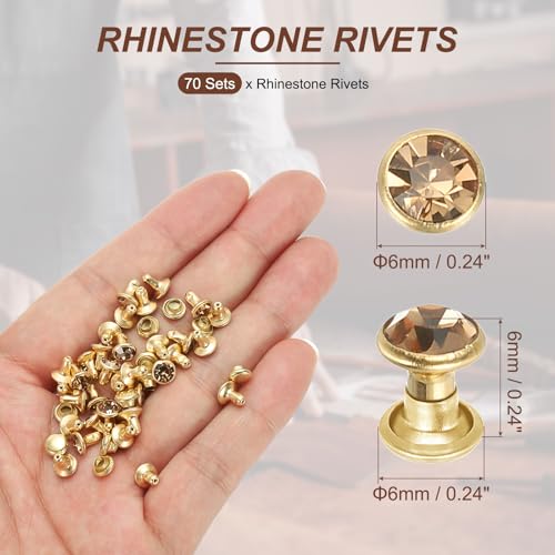 PATIKIL 6mm Leather Rivets, 70 Sets Rhinestone Rivet Studs Double Cap Spikes Rivet for Leather Crafting for Decor Repair DIY Clothing Belts Bags Shoes, Dark Yellow Gold Tone - color: Dark Yellow, size: 6mm