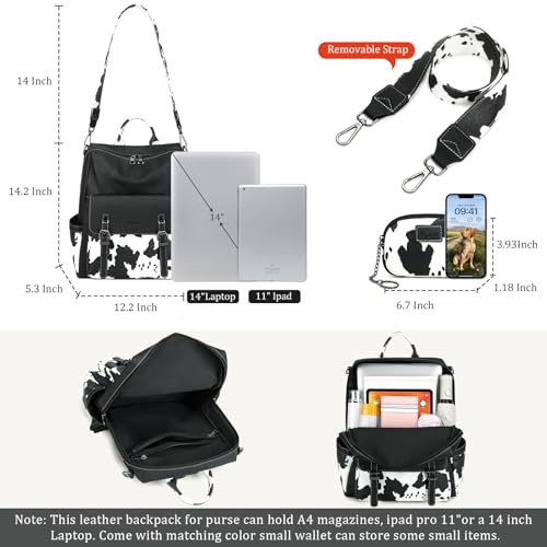AGLOD Backpack Purse for Women PU Leather Back Packs Designer Ladies Shoulder Bag Fashion Faux Work Travel Handbags - color: Black Cow