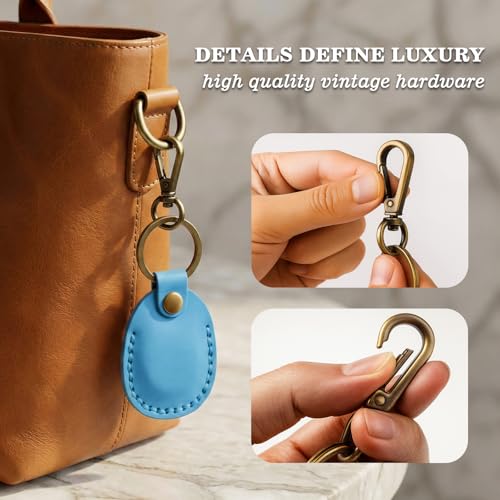 4 Pack Genuine Leather Airtag Holder Compatible with Apple AirTag Keychain 2nd & 1st Gen, Handmade Air Tag Holder with Key Rings, Hidden Airtag Case Accessories - Light Color - color: Pink/Light Blue/Yellow/True Red