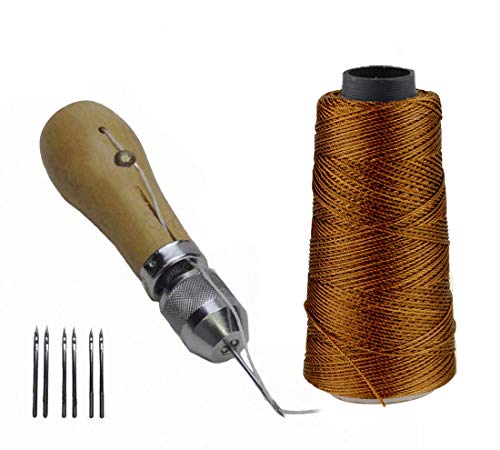 JC Performance Leather Sewing Awl Quick Stitch Repair Tool Set Heavy Duty Thread (Without Awl, Light Brown) - color: Light Brown, size: Standard