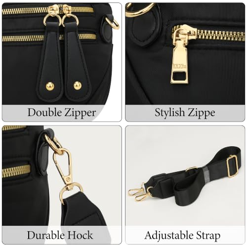 KKXIU Crossbody Bags for Women Nylon Travel Fanny Packs | Large Bum Bag | Spacious Trendy Shoulder Purse - color: Large-Black