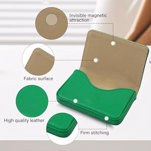 Business Card Holder，PU Leather Business Card Case Color Printing Pattern Card Holder Wallet，Pockets Magnetic Credit Card Holders for Men and Women - Dark Green - color: Dark Green