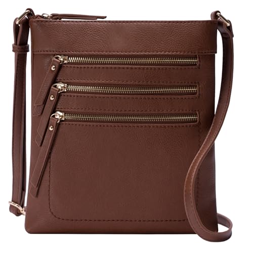 Solene Crossbody Bag Functional Multi Pocket Messenger Purse Top Zip Closure Shoulder Handbag With Adjustable Strap - color: Coffee