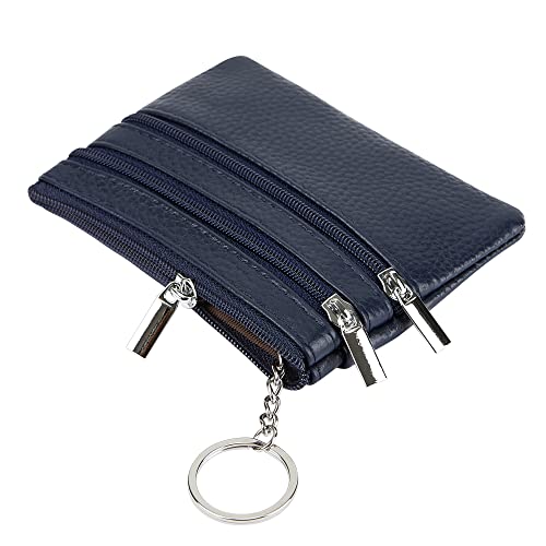 Women Genuine Leather Coin Purse Small Keychain Change Wallet - color: Navyblue