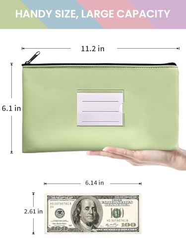 4-Pack Money Bags with Zipper 11 x 6 Inches, Bank Deposit Bag, PU Leather Cash Pouches with Label, for Coins, Cosmetics, Bills, Tools, Pink & Purple & Blue & Green - style: 4pcs: Pink & Purple & Blue & Green