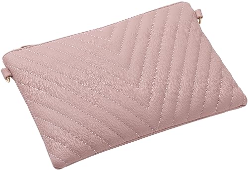 B BRENTANO Chevron Embroidered Crossbody Clutch Bag Pouch with Removable Wristlet & Adjustable Shoulder Strap - color: Blush