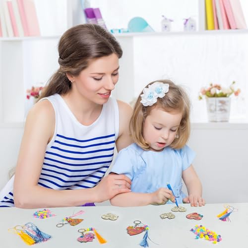 Cinrobiye 24 Set Christian Mother’s Day DIY Wooden Keychain Craft Kit, Faith-Inspired Bulk Gifts, Sunday School Craft Activity Set with Pens, Tassels & Beads - style: Religious Mom