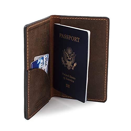Leather Passport Holder for Men | Made in USA | 3.5" x 5.5" Field Notes Cover | Bootlegger Brown - color: Bootlegger Brown