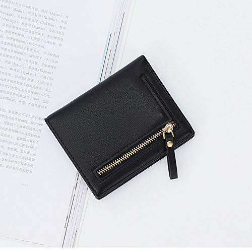 Women Wallets Small Bifold Leather Pocket Wallet Ladies Mini Short Purse - color: C Black1
