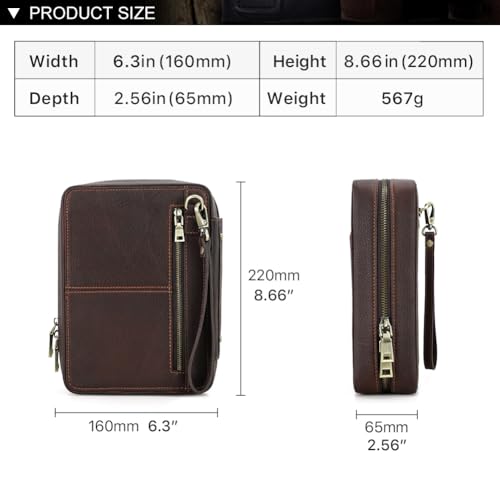 Hiram Leather Pipe Storage Box for Men Travel Smoking Accessories Organizer Case with Dual Pipe Holders Lighters Pockets Tobacco Pouch Portable Full Grain Leather Carrying Bag for Smoker Supplies