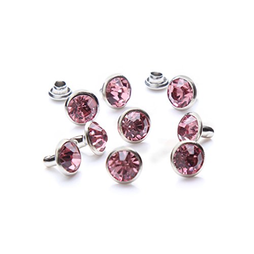 100 Sets Cz Colorful Crystal Rivets Silver Color Spots Studs Double Cap for DIY Leather-Craft (Pink, 6MM) - color: Pink, size: 6MM