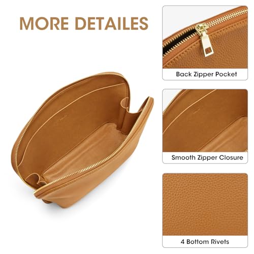 Kattee Leather Makeup Bag Set for Women, 2 Pack, Brown - color: Brown, size: 2-Pack, Medium+Large