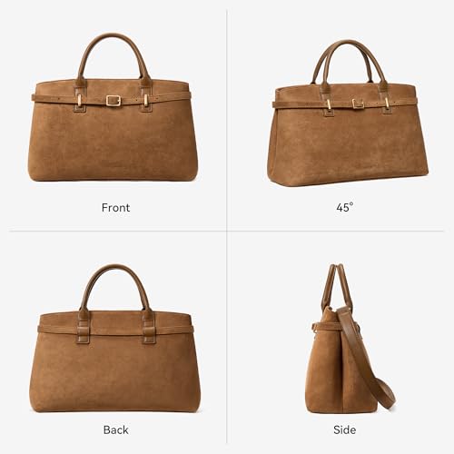 BOSTANTEN Soft Structured Satchel Bag for Women Medium Work Tote Handbag | Commute or everyday, Luxury Pebble Leather or Faux Suede, Professional Style, Removable Strap, Expandable, Giftable Choice - color: Brown