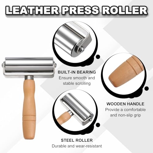 HARFINGTON 2pcs Leather Press Roller Leather Glue Edges Laminating Rolling | 100mm / 4" Length Stainless Steel Laminating Roller with Wooden Handle for DIY Leather Crafting Car Soundproof Mat, Silver - size: 100mm/4"