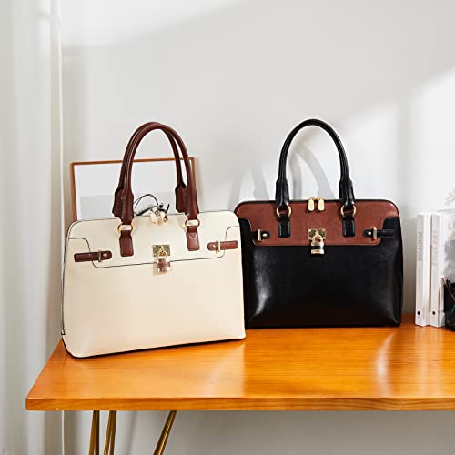 BOSTANTEN Briefcase for Women Leather 15.6 inch Laptop Shoulder Bag Office Work Crossbody Handbag - color: K-new Black With Brown