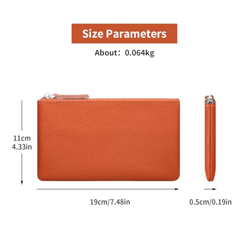Genuine Leather Zipper Purse, Travel Makeup Bag With Zipper for Men Women Coin Bag Lipstick Cosmetic Accessories Organizer, Travel Kit Storage Pouch (Orange) - color: Orange