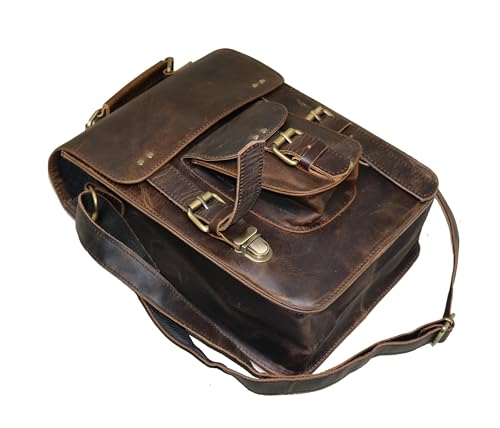 Genuine Leather Messenger Bag Vintage Laptop Crossbody Bag Satchel Man Purse Shoulder Bag for man woman office bag - style: 11 Inches Dark Brown