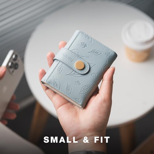 Vulkitty Small Wallet for Women, Trifold Leather Cute Womens Wallet with ID Window, RFID Blocking Security Ladies Wallet, Ultra Slim Compact Card Holder, Stylish Thin Women's Wallet, Blue - color: Blue