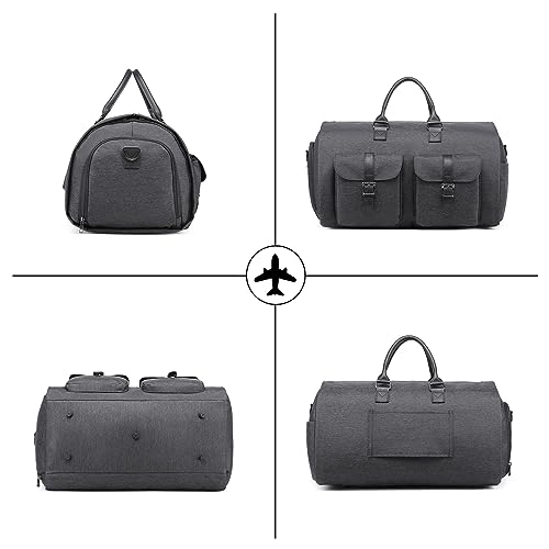seyfocnia Convertible Travel Garment Bag,Carry on Garment Duffel Bag for Men Women - 2 in 1 Hanging Suitcase Suit Business Travel Bag - color: Grey