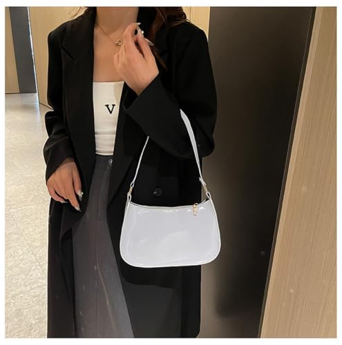 Patent Vegan Leather Evening Purse Shiny Clutch MINI Hobo Handbag Shoulder Bags - color: White