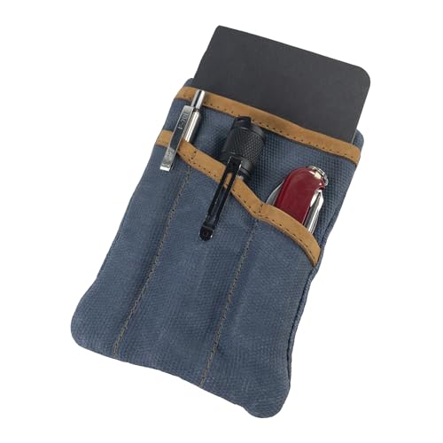 Hide & Drink, Multi-Tool Pocket Pouch, Compact Multipurpose EDC Zippered Bag, Mini Camping Tool Case, Waxed Canvas, Knife Holster, Handmade Slim Organizer - color: Blue Mar/Old Tobacco