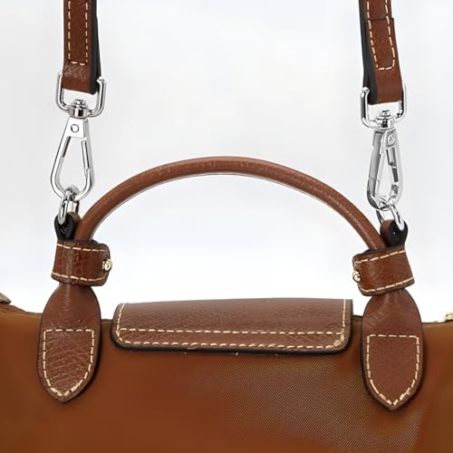 DEVPSISR Leather Strap Suitable for Longchamp Handbag,Crossbody Adjustable Shoulder Strap Conversion Kit - color: Orange-silver