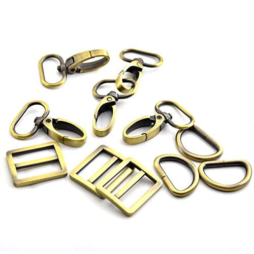 15Pcs Metal Swivel Snaps Hooks with D Rings and Tri-Glides Slide Buckles for Key Lanyard Purse Bag Straps Dog Collars DIY Sewing Hardware Craft (1 inch,Brass) - color: Brass, size: 1 inch