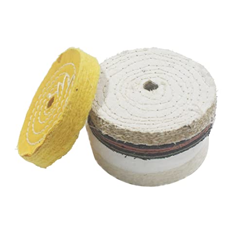 5 Pcs 4" Assorted Abrasive Buffing Wheel with 1/2" Arbor Hole | Cotton/Denim/Sisal Polishing Wheel for Jewelry, Jade, Silver, Aluminum, Metal, Steel, Copper Polishing and Waxing for Grinder