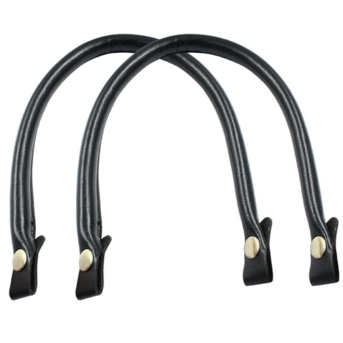 Waziaqoc Black Leather Purse Handles, 2 Pcs, 0.5" x 15.7" | Shoulder Strap, Replacement Handles, With Button, DIY Making Accessories - color: Black